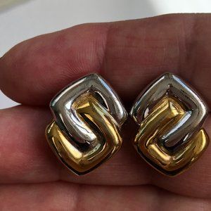 Monet Vintage (80's) Silver and Gold Tone Retro Geometric Design Earrings